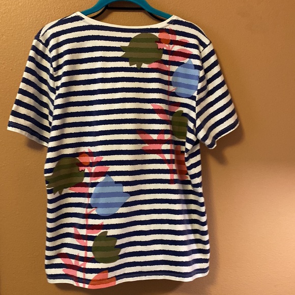 3/$15 The Talbots Tee short sleeves with blue and white stripes and flowers - Picture 6 of 7